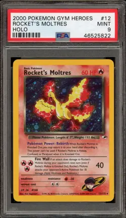 Pokemon Rocket's Moltres Gym Heroes Unlimited Holo Rare #12 PSA 9 Mint - Image 1
