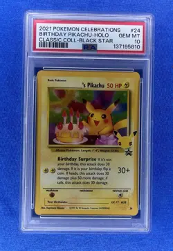 2021 Pokemon Celebrations Birthday Pikachu Holo Class Coll Black Star #24 PSA 10 - Image 1