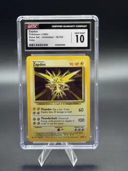 Pokemon Cards 1999 Base Set Unlimited Zapdos Holo 16/102 CGC Graded GEM MINT 10 - Image 1