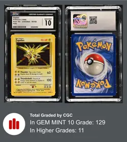 Pokemon Cards 1999 Base Set Unlimited Zapdos Holo 16/102 CGC Graded GEM MINT 10 - Image 3