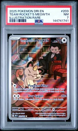 2025 POKEMON DRI EN-DESTINED RIVALS ILLUSTRATION RARE TEAM ROCKET'S MEOWTH PSA 7 - Image 1