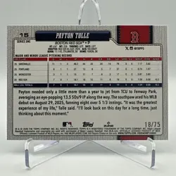 2026 Topps Series 1 Payton Tolle RC #15 Black Border /75 Boston Red Sox - Image 2