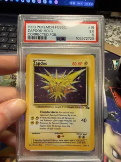🔥Pokemon Zapdos Fossil 1999 Holo Corrected Foil PSA 5 15/62 Rare🔥 - Image 1