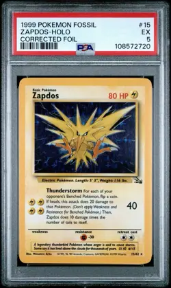 🔥Pokemon Zapdos Fossil 1999 Holo Corrected Foil PSA 5 15/62 Rare🔥 - Image 3