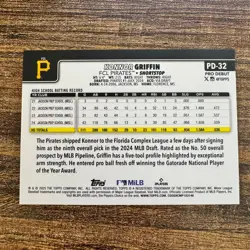 2025 Topps Pro Debut Konnor Griffin Base #PD-32 Pittsburgh Pirates - Image 2