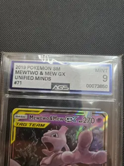 2019 POKEMON SUN & MOON UNIFIED MINDS #71 MEWTWO & MEW GX AGS 9 - Image 2