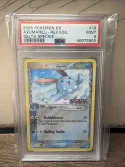 2005 POKEMON EX DELTA SPECIES #19 AZUMARILL-REVERSE FOIL PSA 9 MINT - Image 1