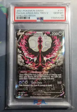 2021 POKEMON CHILLING REIGN 177 GALARIAN MOLTRES V FULL ALT ALTERNATE ART PSA 10 - Image 1