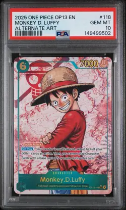 2025 ONE PIECE MONKEY D LUFFY OP13-118 CARRYING ON HIS WILL SEC ALT ART PSA 10 - Image 1