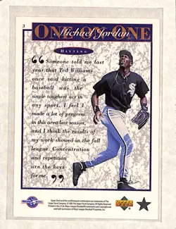 1995 Upper Deck Minor League #3 Michael Jordan One On One Hitting NM - Image 2