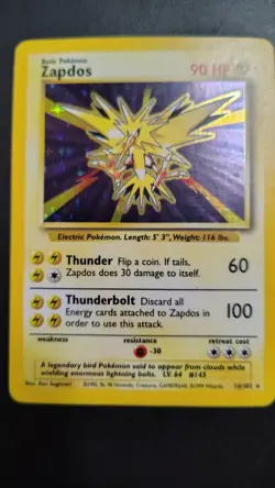 Pokemon TCG Zapdos Holo Rare Card 16/102 Base Set English - Image 2