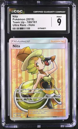 CGC 9 MINT Nita 2019 Team Up 180/181 Ultra Rare Holo Pokemon Card - Image 1