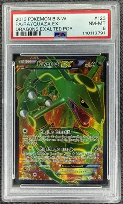 2013 Portuguese Pokemon Dragons Exalted Rayquaza EX Full Art 123/124 PSA 8 - Image 1