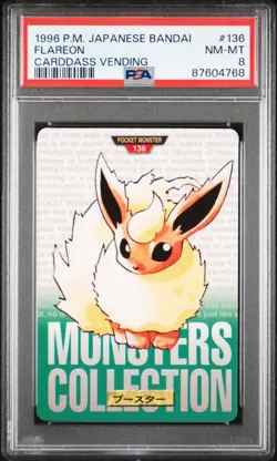 1996 Pokemon Japanese Bandai Carddass Green Flareon #136 PSA 8 NM-MT - Image 1