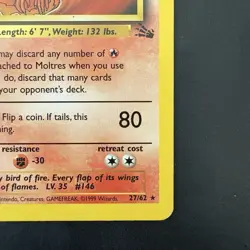Pokemon TCG Vintage Non Holo Rare Fossil Moltres WotC 1999 - Image 4