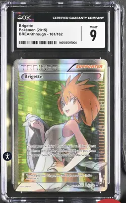CGC 9 Mint Graded Pokemon 2015 Full Art Trainer Brigette 161/162 XY Breakthrough - Image 1