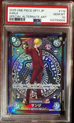 2025 ONE PIECE OP11-A FIST OF DIVINE SPEED #119 SANJI SPECIAL ALT ART SP PSA 10 - Image 1