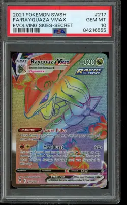 PSA 10 GEM MINT Pokemon Rayquaza VMAX Evolving Skies Secret Rare 217/203 - Image 1