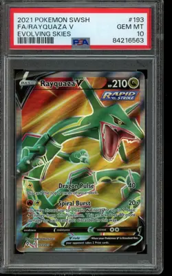 PSA 10 GEM MINT Pokemon Rayquaza V Evolving Skies Full Art 193/203 - Image 1