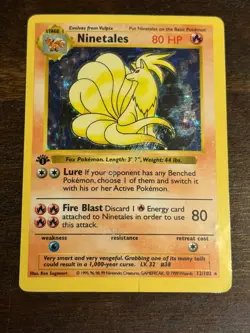 Vintage 1st Edition Ninetales Shadowless Holo #12/102 Base Set Pokemon Card - Image 1