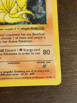 Vintage 1st Edition Ninetales Shadowless Holo #12/102 Base Set Pokemon Card - Image 4