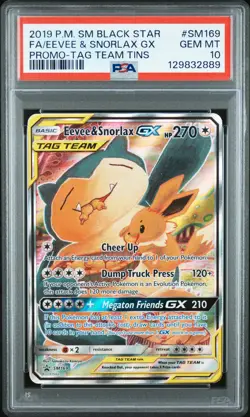 2019 POKEMON SM BLACK STAR PROMO #SM169 FULL ART/EEVEE & SNORLAX GX PSA 10 - Image 1