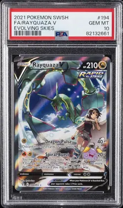 2021 POKEMON SWORD & SHIELD EVOLVING SKIES #194 FULL ART/RAYQUAZA V PSA 10 - Image 1