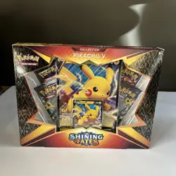 Pokemon TCG Pikachu V Promo Box Collection Shining Fates New Sealed 4 Packs - Image 1