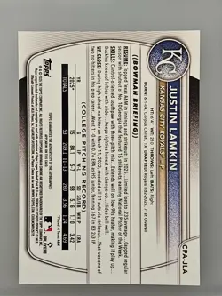2025 Bowman Draft Justin Lamkin Chrome Auto Sparkle Refractor 1st Prospect #/71 - Image 2
