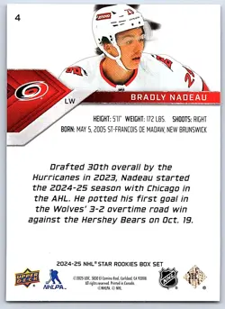 2025-26 Upper Deck Star Rookies Bradley Nadeau Rookie Carolina Hurricanes #4 - Image 2