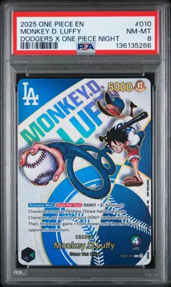 2025 ONE PIECE PROMOS #EB02-010 MONKEY D. LUFFY DODGERS X ONE PIECE NIGHT PSA 8 - Image 1