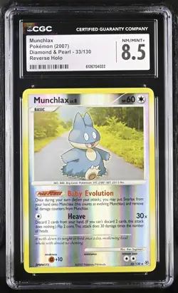 CGC 8.5 Munchlax 2007 Diamond & Pearl 33/130 Reverse Holo Pokemon Card - Image 1