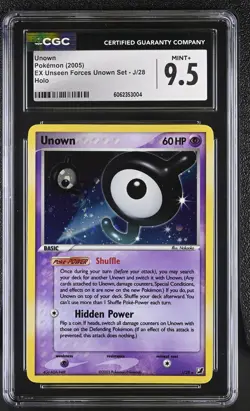 CGC 9.5 MINT+ Unown 2005 EX Unseen Forces Unown Set J/28 Holo Pokemon Card psa - Image 1