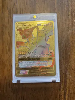 Pokemon - Collectible Gold Foil Art Card - Pikachu & Zekrom GX 184/181 NM - Image 1