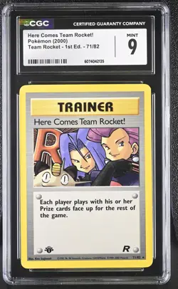 CGC 9 MINT Here Comes Team Rocket! Team Rocket 1st Edition 71/82 Pokemon Card - Image 1