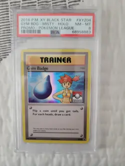 2016 POKEMON XY BLACK STAR PROMO POKEMON LEAGUE GYM BADGE-MISTY-HOLO PSA 8 - Image 1