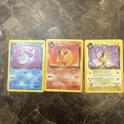 POKEMON TEAM ROCKET EEVEELUTIONS DARK FLAREON 35/82 JOLTEON 38/82 VAPOREON 45/82 - Image 1