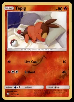 Tepig 31/236 Common Cosmic Eclipse Pokemon Reverse Holo Near Mint - Image 1