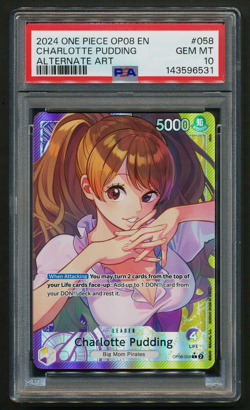 Charlotte Pudding OP08-058 Alt Art One Piece 2024 Two Legends English PSA 10 GEM - Image 1