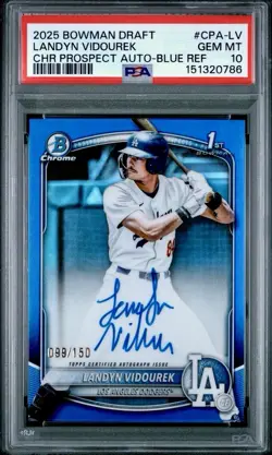 PSA 10 GM 2025 Bowman 1st Draft Chrome Landyn Vidourek TRUE BLUE Auto #/150 LAD - Image 1