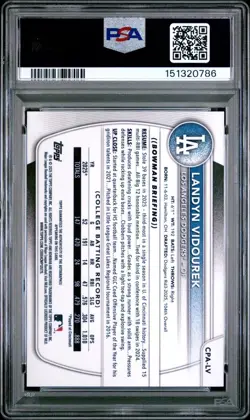 PSA 10 GM 2025 Bowman 1st Draft Chrome Landyn Vidourek TRUE BLUE Auto #/150 LAD - Image 2