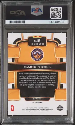 2024 PANINI SELECT WNBA PINK ICE #56 CAMERON BRINK ROOKIE RC PSA 10 - Image 2