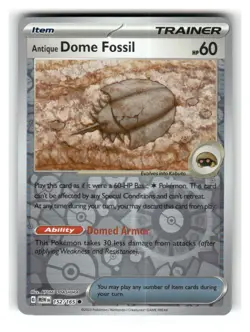 Antique Dome Fossil 152/165 Common 151 Pokemon Reverse Holo Near Mint - Image 1