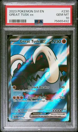 PSA 10 Great Tusk ex Scarlet & Violet Base Set 230/198 Full Art Pokemon TCG - Image 1