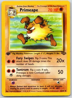 POKEMON JUNGLE PRIMEAPE 43/64 UNCOMMON 1ST EDITION HP - Image 1