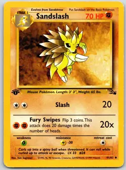 POKEMON FOSSIL SANDSLASH 41/62 UNCOMMON 1ST EDITION HP - Image 1