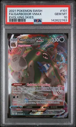 2021 POKEMON SWORD & SHIELD EVOLVING SKIES #101 FULL ART/GARBODOR VMAX PSA 10 - Image 1
