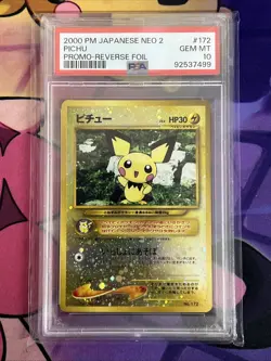 2000 Pokemon Japanese Pichu # 172 Neo Premium File 2 Reverse Holo PSA 10 GEM - Image 1