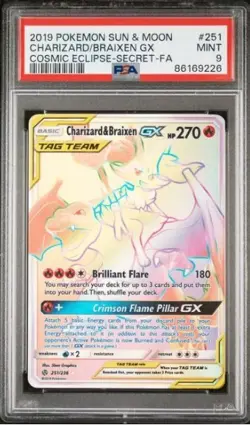 PSA 9 Pokemon S&M Charizard/Braixen GX Secret FA Cosmic Eclipse - Image 1