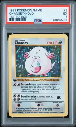 1999 POKEMON GAME 1ST ED #3 CHANSEY-HOLO PSA 5 - Image 1